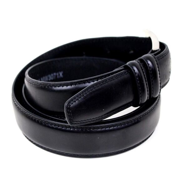 HandCrafted BLACK GENUINE LEATHER 1 3/8"Wd STITCHED DRESS MEN'S BELT Sz 44 (E79 - Picture 5 of 13